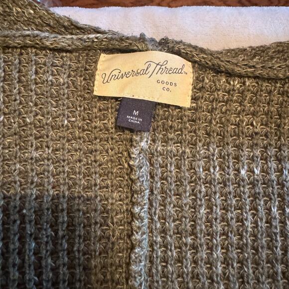 Universal Thread Cardigan olive green waffle knit boxy open front pockets sz M - Picture 5 of 10